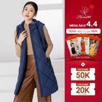 Áo khoác phao gile nữ trần trám dáng dài HeraDG trần bông 3 lớp công nghệ Nano cao cấp mũ liền túi khóa siêu nhẹ WJK2027