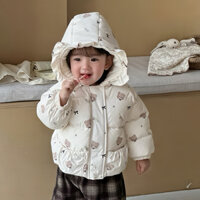 Áo khoác phao liền mũ lót nhung hình gấu hàng QC cao cấp