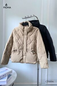 Áo khoác phao lông vũ dáng suông, dệt trần trám