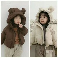 Áo khoác phao lông vũ mũ tai gấu cho bé