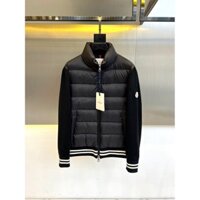 Áo khoác phao Moncler Đen phối tay len kẻ viền Trắng LA [ Hàng QC VIP ]