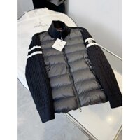 Áo khoác phao Moncler Đen phối tay len kẻ sọc Trắng LA