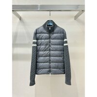 Áo khoác phao Moncler Xám phối tay len kẻ sọc Trắng LA