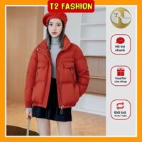 Áo khoác phao nhồi bông bo gấu, túi dọc kéo khoá phiên bản Hàn Quốc QQ809