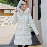 Áo khoác phao nữ dáng dài, cổ lông tháo rời, dáng ôm thời trang Hàn Quốc JLC003 (Trắng)                          - 37743112                                                       Yêu thích