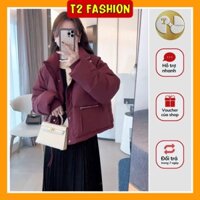 Áo khoác phao nữ dáng ngắn túi kéo khoá ngang hàng Quảng Châu loại 1