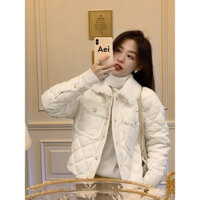 áo khoác phao nữ dáng ngắn croptop 2023 dáng dài hàn quốc tay dài bigsize cổ lông phong cách Áo bông cao cấp hình thoi mẫu ngắn kiểu Tây thiết kế thích hợp