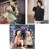 Áo Khoác Phao Nữ Mũ Lông Chồn, Áo Đại Hàn Nữ Lót Bông Dáng Rộng