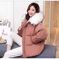 Áo khoác phao nữ mũ lông siêu ấm