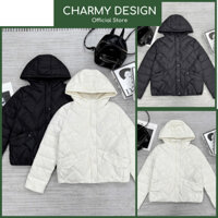 Áo Khoác Phao Nữ Rosita Họa Tiết Trần Trám Hai Màu Trẻ Trung Thanh Lịch, Áo Phao Nữ Vải Gió Trần Bông Charmy Design