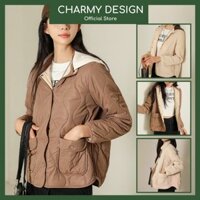Áo Khoác Phao Nữ Ruri Kèm Mũ Trẻ Trung Thanh Lịch, Áo Phao Nữ Vải Gió Trần Bông Ấm Áp Charmy Design