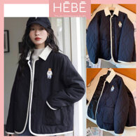Áo khoác phao nữ Saphia thêu gấu vải gió trần bông ấm áp, Áo phao nữ thu đông trẻ trung thời trang HEBE