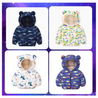 Áo Khoác Phao Siêu Nhẹ Cho Bé Trai. Áo Phao Mũ Tai Gấu Trần Bông Ấm Áp