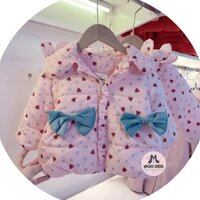 Áo khoác phao tim hồng mũ đính hoa