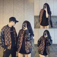 Áo Khoác Phối Da LV Nam Nữ Unisex chất, Áo Bomber Teddy Lv Siêu Cấp Dáng Rộng - HÀNG SẴN CCL1