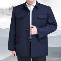 Áo khoác phong cách mỏng mùa xuân và mùa thu cho nam trung niên và người cao tuổi, bộ vest Zhongshan, áo khoác quân đội, phong cách retro cổ điển, áo khoác phong cách Trung Quốc, quần áo nam