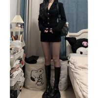 Áo khoác phong cách, váy bodycon đen thời trang, ôm sát eo, bộ áo khoác cao cấp mới cho phụ nữ mùa thu đông