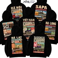 Áo khoác phượt khóa kéo zip hoodie tỉnh thành du lịch Việt Nam localbrand MVR Đà Lạt Sài Gòn Hà Nội Hạ Long Sa Pa