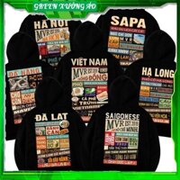 Áo khoác phượt khóa kéo zip hoodie tỉnh thành du lịch Việt Nam Đà Lạt Sài Gòn Hà Nội Hạ Long Sa Pa