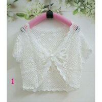 Áo khoác ren lửng cho bé gái từ 4-10 tuổi ( Áo lửng móc chỉ bóng handmade)
