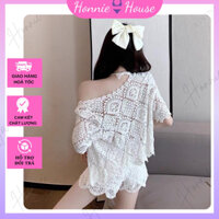 Áo Khoác Ren Lưới Đi Biển, Áo Khoác Ngoài Bikini dáng tay lỡ