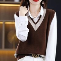 Áo Khoác Sát Nách Cổ Chữ v Dáng Rộng Thời Trang Thu Đông Cho Nữ