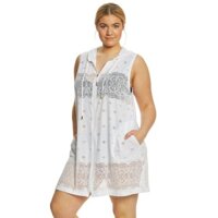 Áo khoác sát nách màu trắng vnxk cardigan đục lỗ eyelet có nón xuất khẩu dư tuồn xịn hoạ tiết đi biển khoác ngoài bikini