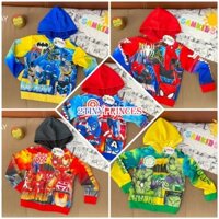 Áo khoác siêu nhân người nhện, người sắt, khổng lồ xanh in logo dạ quang có nón cho bé trai AKBT13