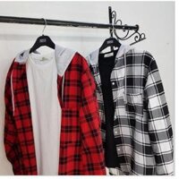 Áo khoác sơ mi ca rô , áo sơ mi caro có nón vải thun dày dặn - freeesize đỏ