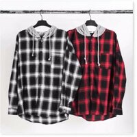 Áo khoác sơ mi ca rô , áo sơ mi caro có nón vải thun dày dặn - freee size đen trắng