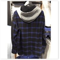 Áo khoác sơ mi ca rô , áo sơ mi caro có nón vải thun dày dặn - freesize xanh