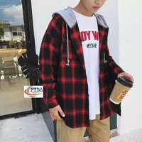 Áo khoác sơ mi caro dài tay nam nữ - Đỏ - Dưới 70kg