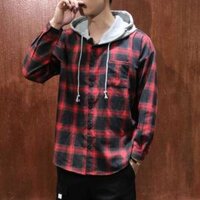 áo khoác sơ mi caro nam nữ, Áo khoác sơ mi caro tay dài thời trang phong cách Hàn Quốc cho nam - màu đỏ - free size