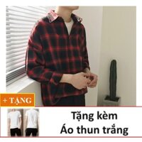 ÁO KHOÁC SƠ MI CARO UNISEX THỜI TRANG CAO CẤP CRT5121+ÁO THUN TRẮNG