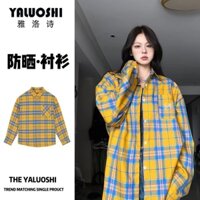 Áo Khoác Sơ Mi Caro Vàng Thời Trang Nam Nữ