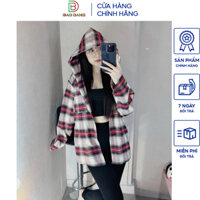 Áo khoác sơ mi có nón vải caro nỉ thân 1 áo lớp nón 2 lớp mỏng nhẹ from dài sọc caro che nắng cách nhiệt tốt Bảo Đăng.