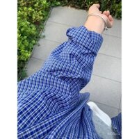 Áo khoác sơ mi dài tay kẻ sọc xanh retro Mỹ, áo mới rộng rãi, phong cách lười biếng, xu hướng