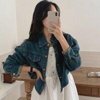 Áo Khoác Sơ Mi Dáng Croptop Chất Bò Jean Tay Dài Cúc Sắt Dành Cho Nữ