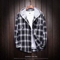 Áo khoác sơ mi nam nữ có nón - Xám,Freesize