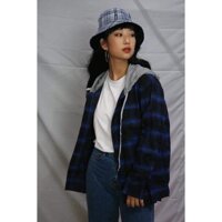 Áo khoác sơ mi nam nữ có nón - Xanh,Freesize