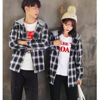 Áo Khoác Sơ Mi Nam Nữ Dài Tay Unisex. - Caro den,L<65kg