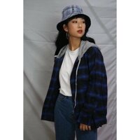 Áo Khoác Sơ Mi Nam Nữ Dài Tay Unisex. - Caro xanh,L<65kg