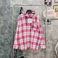Áo Khoác Sơ Mi Nhung Caro Nam Nữ Phối Nón 2 Lớp, Áo Khoác Chống Nắng From Rộng Hot Trend