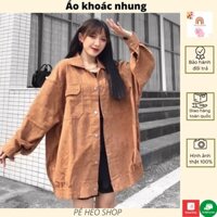 Áo khoác Sơ Mi Nhung Gân Mềm Mịn Tay Phồng AKN15 nam nữ form rộng Unisex dày dặn - PÉ HEO SHOP