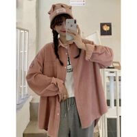 Áo khoác sơ mi nhung nữ in họa tiết mặt cười cực đẹp phong cách Hàn quốc Unisex Dễ Thương 2021 - Nâu đỏ,XL