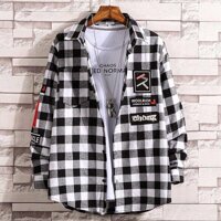 Áo khoác sơ mi sọc caro - Đen - freeSize