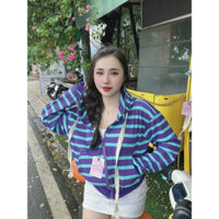 Áo khoác sọc dưới 60kg 2 túi trong nón to