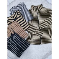 Áo Khoác Sọc Không Nón Gân Tăm 4 Túi Có Dây Kéo