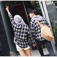 ÁO KHOÁC SƠMI CAO CẤP SỌC CARO PHỐI NÓN XÁM UNISEX NAM NỮ-TPXS04