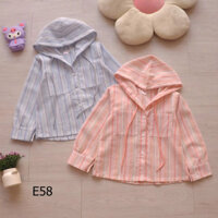 Áo khoác sơmi vải linen sọc dễ thương dễ phối đồ cho bé gái E58